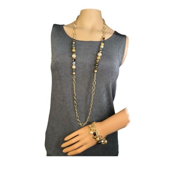 Brighton Gold and Brown Crystal Bead Necklace & Bracelet Set